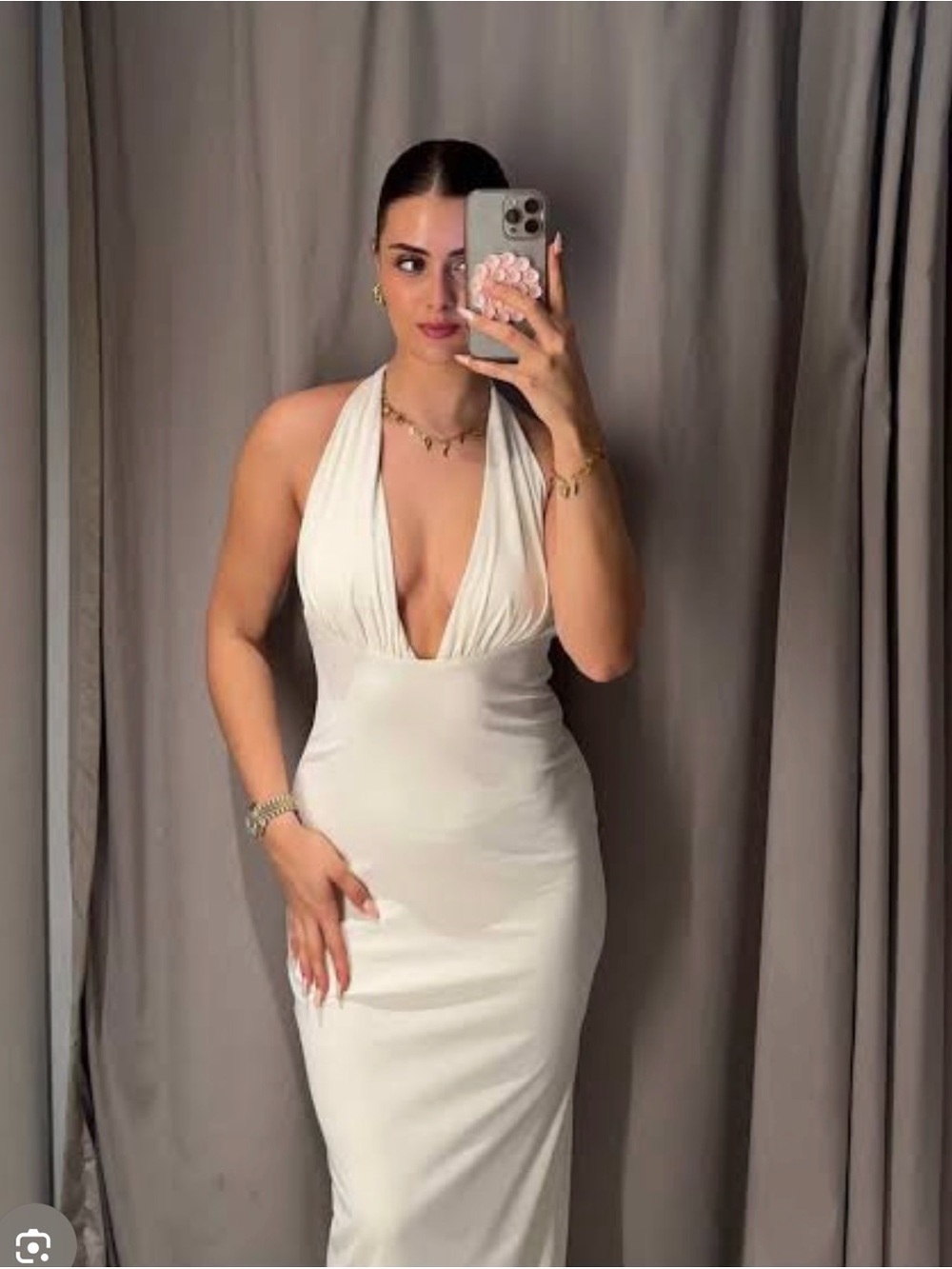Zara White Strapless Plunge Halter Maxi Dress